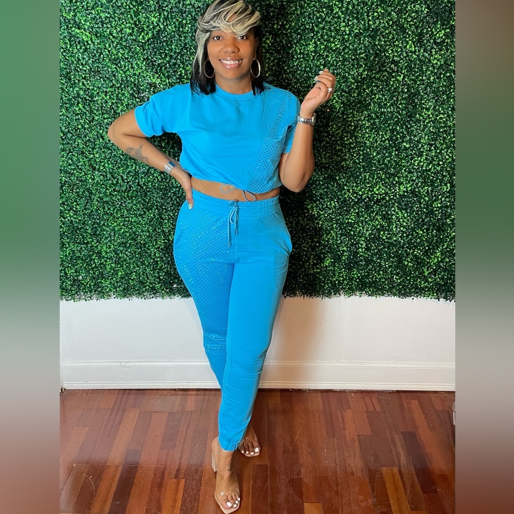 Ladies Glitter 2 Piece Jogger Set